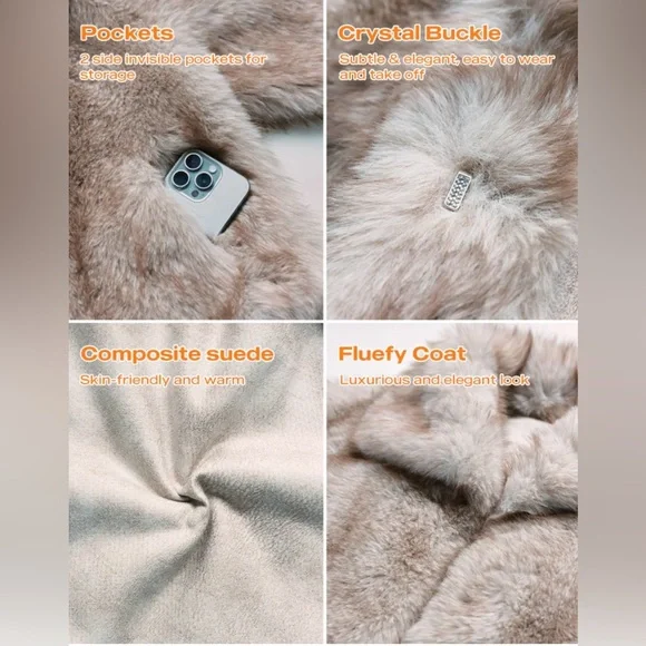 ✨ Faux Fur LUXE Cropped Jacket Khaki Crystal Accent Glam Luxe Sz S NWOT✨ - Picture 5 of 7